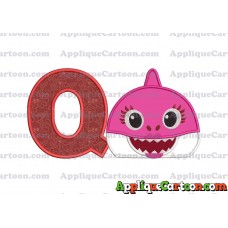 Mommy Shark Head Applique Embroidery Design With Alphabet Q