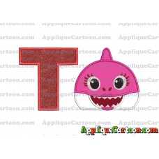 Mommy Shark Head Applique Embroidery Design With Alphabet T