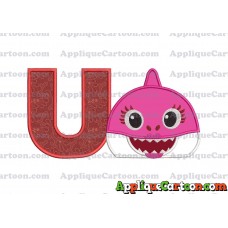 Mommy Shark Head Applique Embroidery Design With Alphabet U