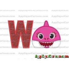 Mommy Shark Head Applique Embroidery Design With Alphabet W