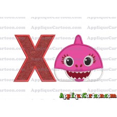 Mommy Shark Head Applique Embroidery Design With Alphabet X