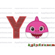 Mommy Shark Head Applique Embroidery Design With Alphabet Y