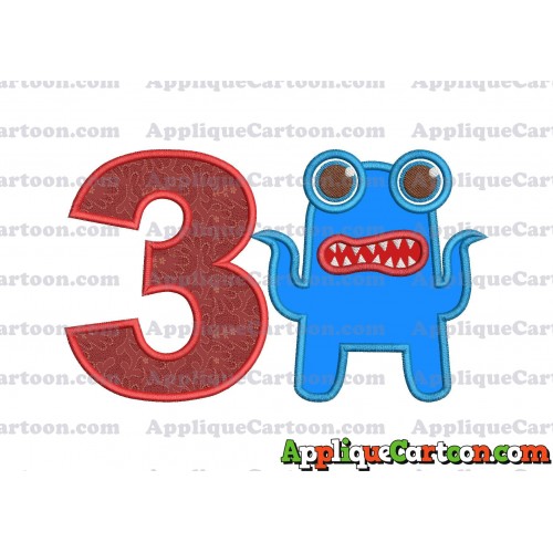 Monster Applique Embroidery Design Birthday Number 3