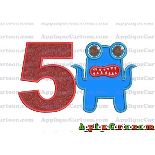 Monster Applique Embroidery Design Birthday Number 5