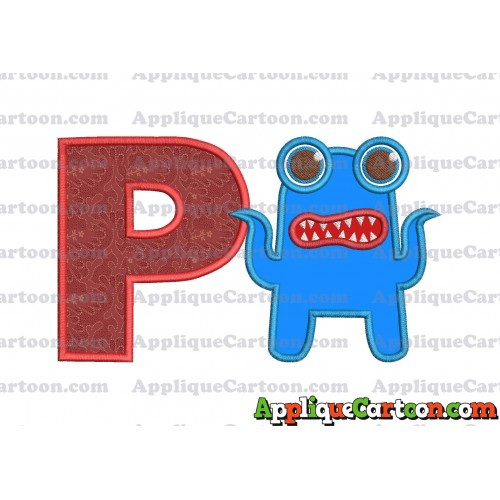 Monster Applique Embroidery Design With Alphabet P
