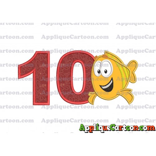 Mr Grouper Bubble Guppies Applique Embroidery Design Birthday Number 10