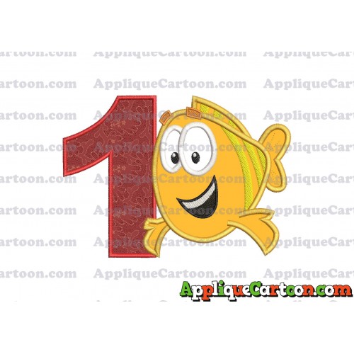 Mr Grouper Bubble Guppies Applique Embroidery Design Birthday Number 1