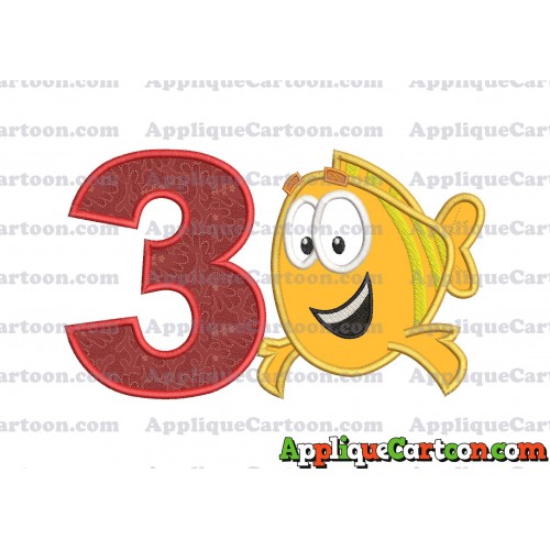 Mr Grouper Bubble Guppies Applique Embroidery Design Birthday Number 3