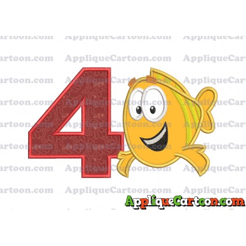 Mr Grouper Bubble Guppies Applique Embroidery Design Birthday Number 4