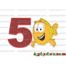 Mr Grouper Bubble Guppies Applique Embroidery Design Birthday Number 5