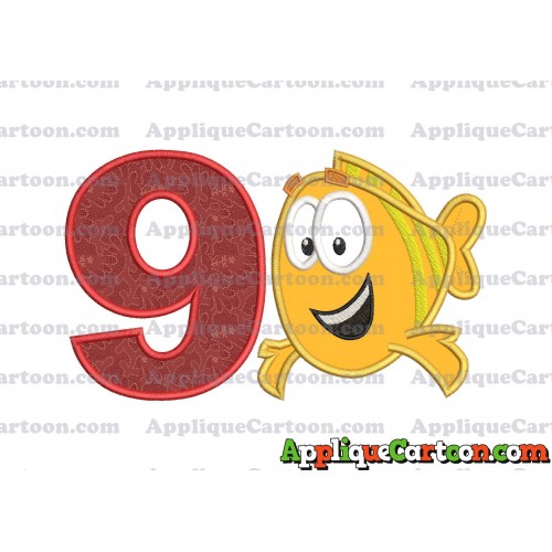 Mr Grouper Bubble Guppies Applique Embroidery Design Birthday Number 9