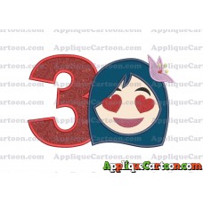 Mulan Emoji Applique Embroidery Design Birthday Number 3