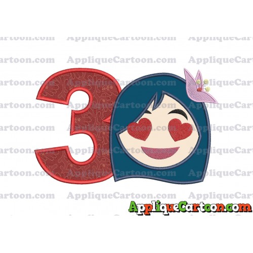 Mulan Emoji Applique Embroidery Design Birthday Number 3