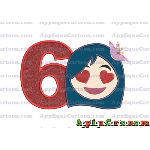 Mulan Emoji Applique Embroidery Design Birthday Number 6