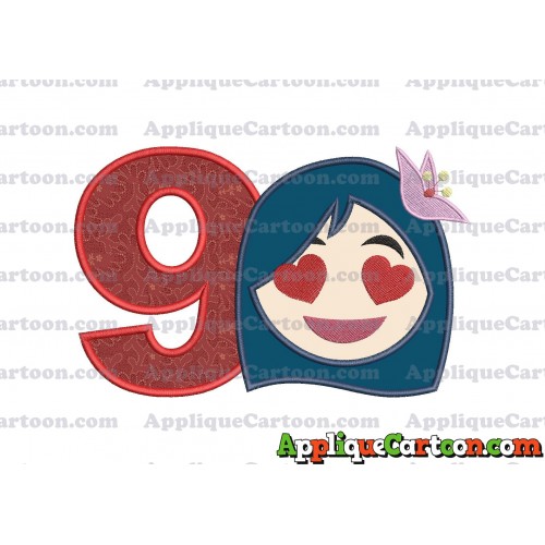 Mulan Emoji Applique Embroidery Design Birthday Number 9