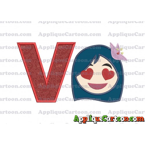 Mulan Emoji Applique Embroidery Design With Alphabet V