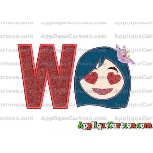 Mulan Emoji Applique Embroidery Design With Alphabet W