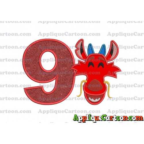 Mushu Emoji Applique Embroidery Design Birthday Number 9
