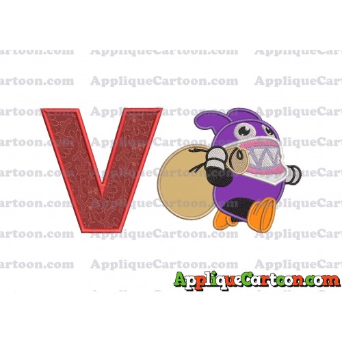 Nabbit Super Mario Applique Embroidery Design With Alphabet V