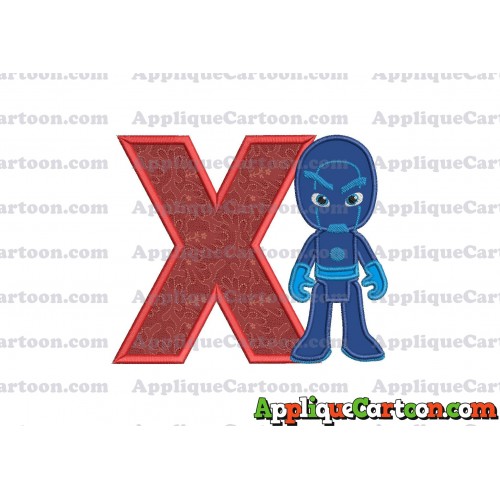 Night Ninja Pj Masks Applique 03 Embroidery Design With Alphabet X