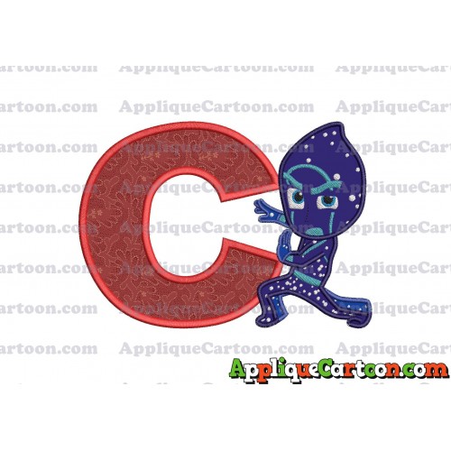 Night Ninja Pj Masks Applique Embroidery Design With Alphabet C