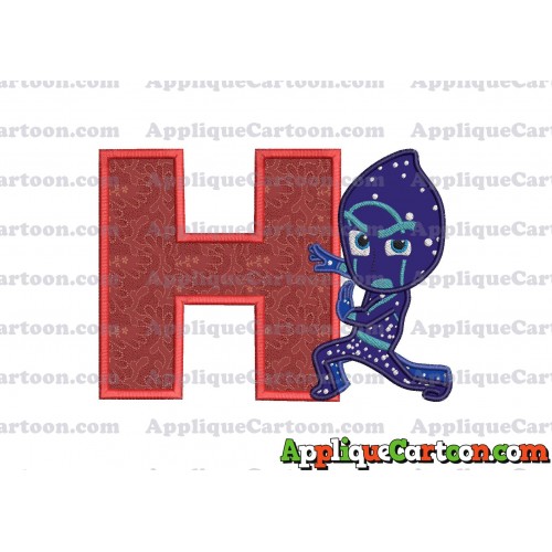 Night Ninja Pj Masks Applique Embroidery Design With Alphabet H