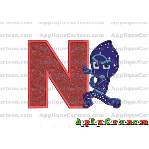Night Ninja Pj Masks Applique Embroidery Design With Alphabet N