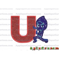 Night Ninja Pj Masks Applique Embroidery Design With Alphabet U