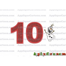 Olaf Frozen Applique Embroidery Design Birthday Number 10