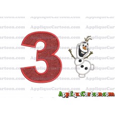 Olaf Frozen Applique Embroidery Design Birthday Number 3