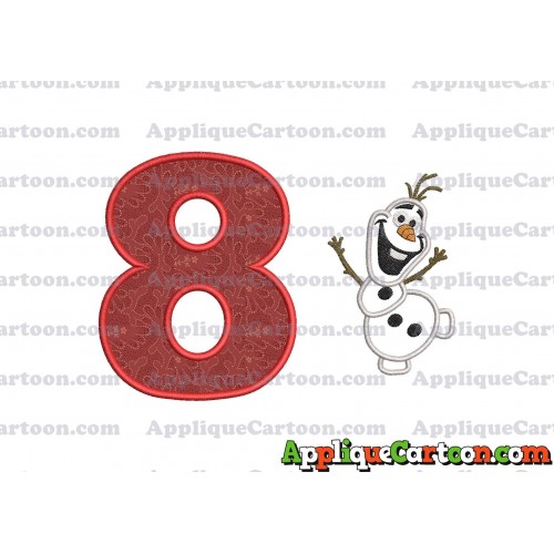 Olaf Frozen Applique Embroidery Design Birthday Number 8