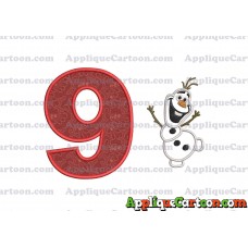 Olaf Frozen Applique Embroidery Design Birthday Number 9