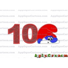 PaPa Smurf Head Applique Embroidery Design Birthday Number 10