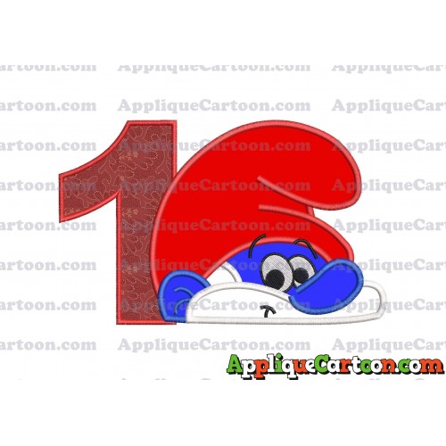 PaPa Smurf Head Applique Embroidery Design Birthday Number 1