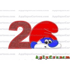 PaPa Smurf Head Applique Embroidery Design Birthday Number 2