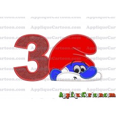 PaPa Smurf Head Applique Embroidery Design Birthday Number 3