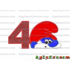 PaPa Smurf Head Applique Embroidery Design Birthday Number 4