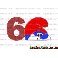 PaPa Smurf Head Applique Embroidery Design Birthday Number 6