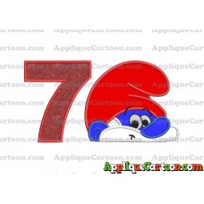 PaPa Smurf Head Applique Embroidery Design Birthday Number 7