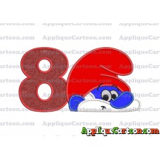 PaPa Smurf Head Applique Embroidery Design Birthday Number 8