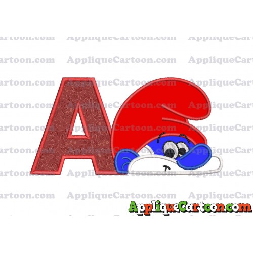 PaPa Smurf Head Applique Embroidery Design With Alphabet A