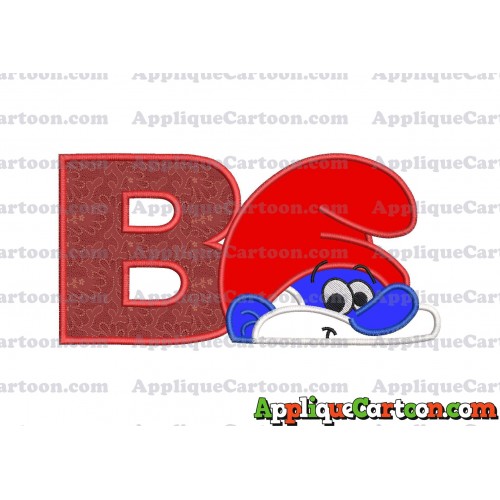 PaPa Smurf Head Applique Embroidery Design With Alphabet B