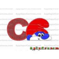 PaPa Smurf Head Applique Embroidery Design With Alphabet C