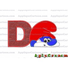 PaPa Smurf Head Applique Embroidery Design With Alphabet D