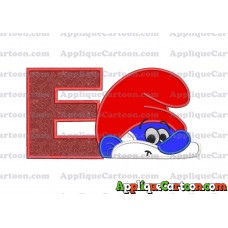 PaPa Smurf Head Applique Embroidery Design With Alphabet E