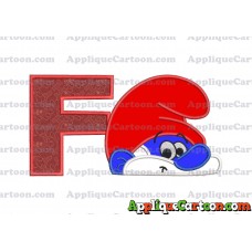 PaPa Smurf Head Applique Embroidery Design With Alphabet F