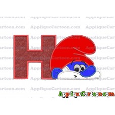 PaPa Smurf Head Applique Embroidery Design With Alphabet H