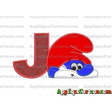 PaPa Smurf Head Applique Embroidery Design With Alphabet J