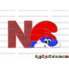 PaPa Smurf Head Applique Embroidery Design With Alphabet N