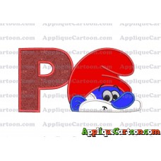 PaPa Smurf Head Applique Embroidery Design With Alphabet P